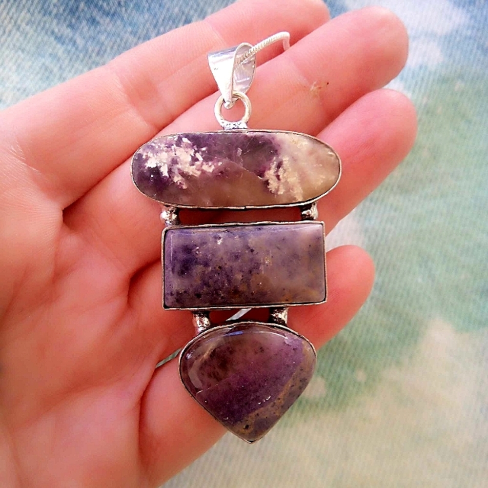 ❤ Flourite Triplet Gemstone Sterling Pendant Necklace. Lace Matrix. 925!